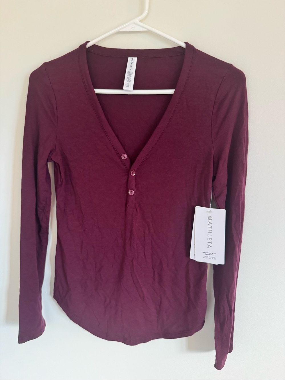 NWT Athleta Long-Sleeve Henley Top - Burgundy